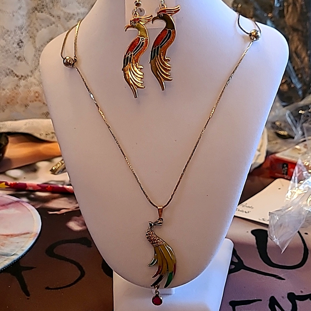 Bird of Paradise necklace and earring set